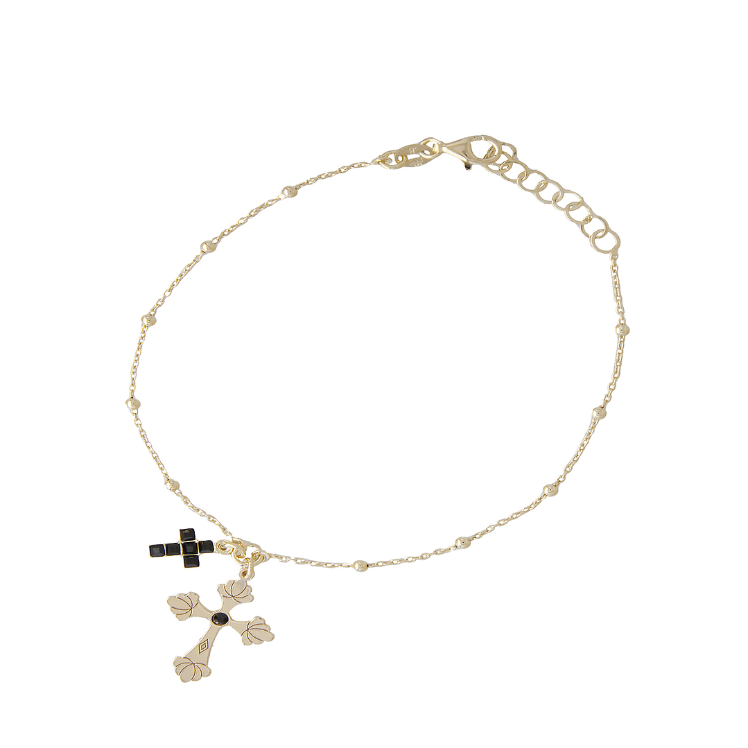 Pulsera de Plata Esterlina 925 Cruz Onix Revestido en Oro 18kt 1