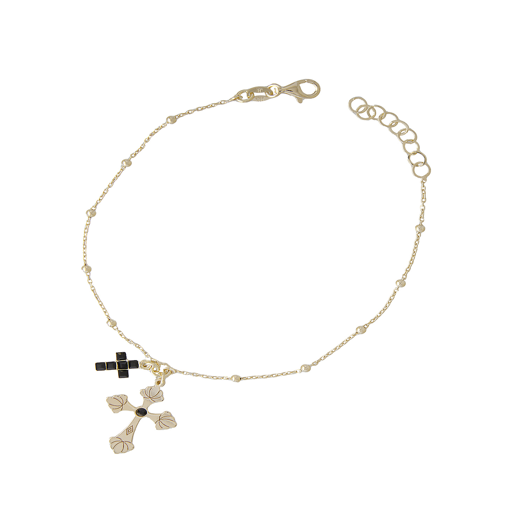 Pulsera de Plata Esterlina 925 Cruz Onix Revestido en Oro 18kt 3