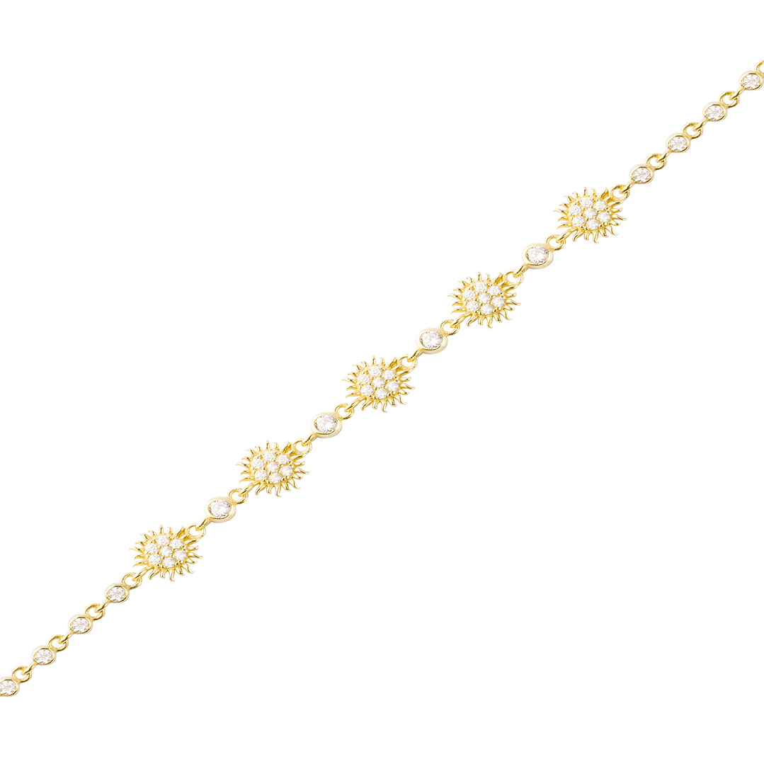 Pulsera Plata Esterlina 925 Cinco Soles Revestido Oro 18kt 1