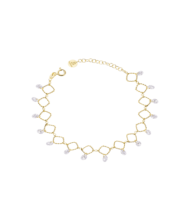 Pulsera de Plata Esterlina 925 Colgante Rombo Bañado en Oro 18kt