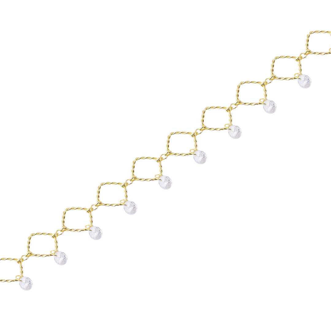 Pulsera de Plata Esterlina 925 Colgante Rombo Revestido en Oro 18kt 2