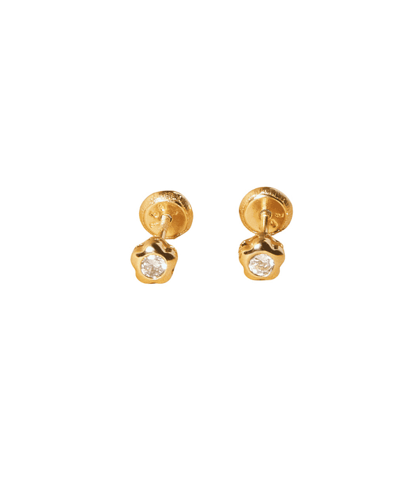 Aros de Oro 14kt Flor Circon