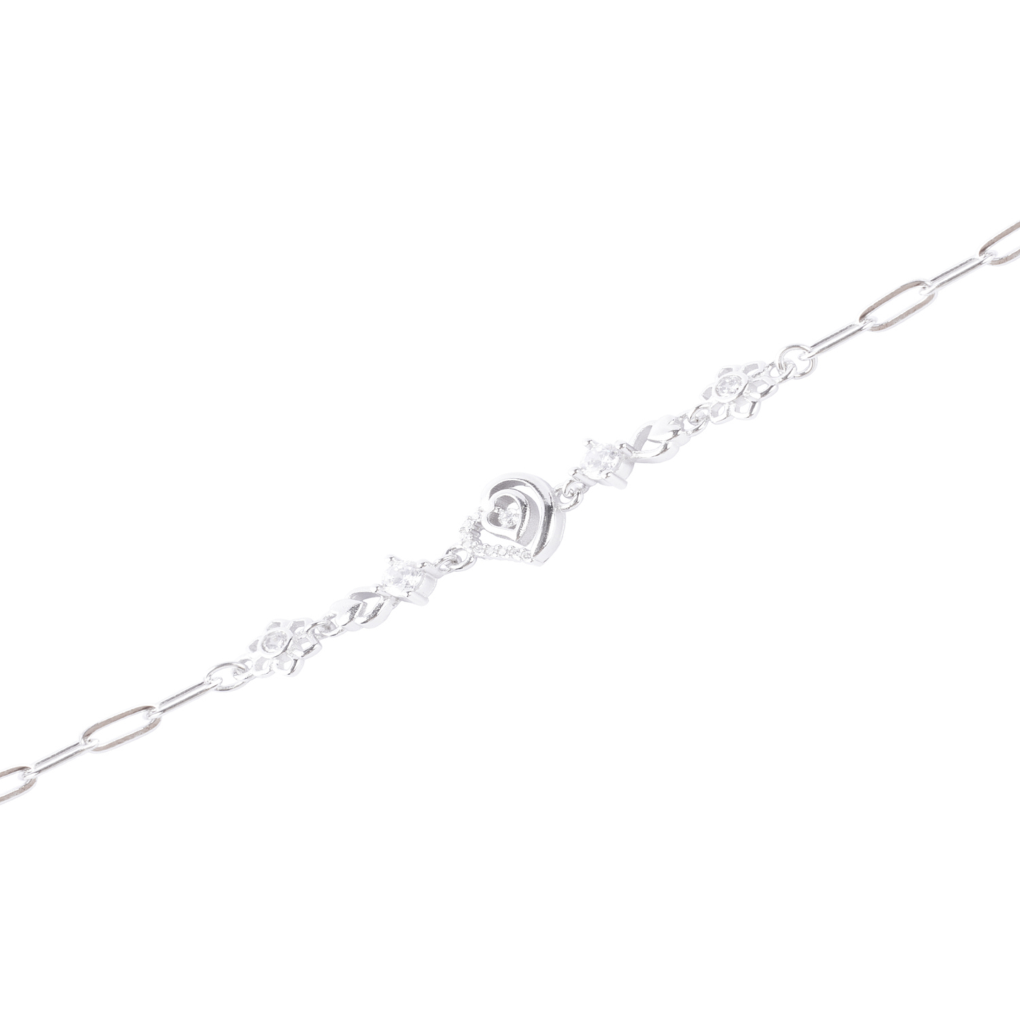 Pulsera de Plata Esterlina 925 Flor Corazón Ajustable 2