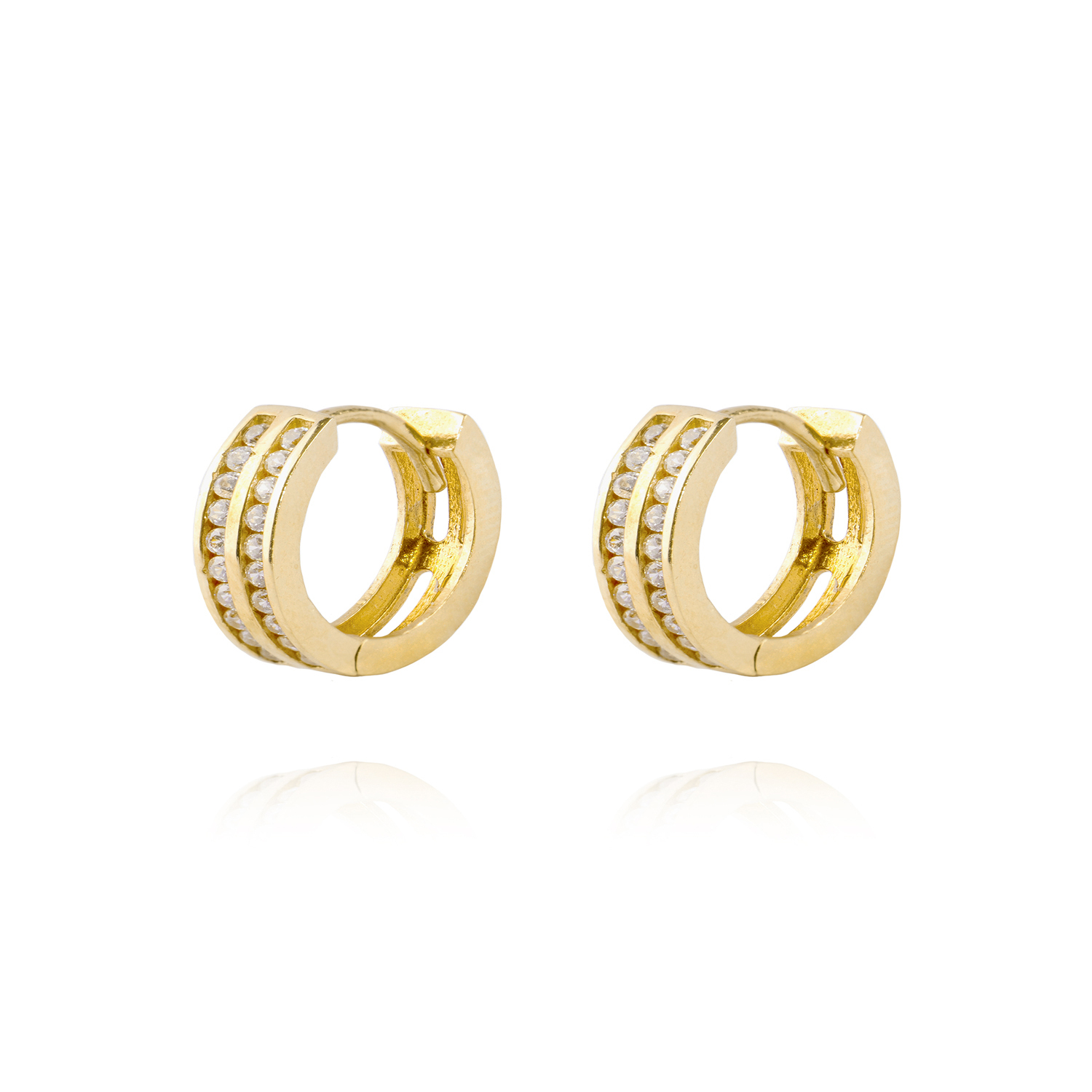 Aros de Oro 18kt Argollas 2 fila Circonitas 3