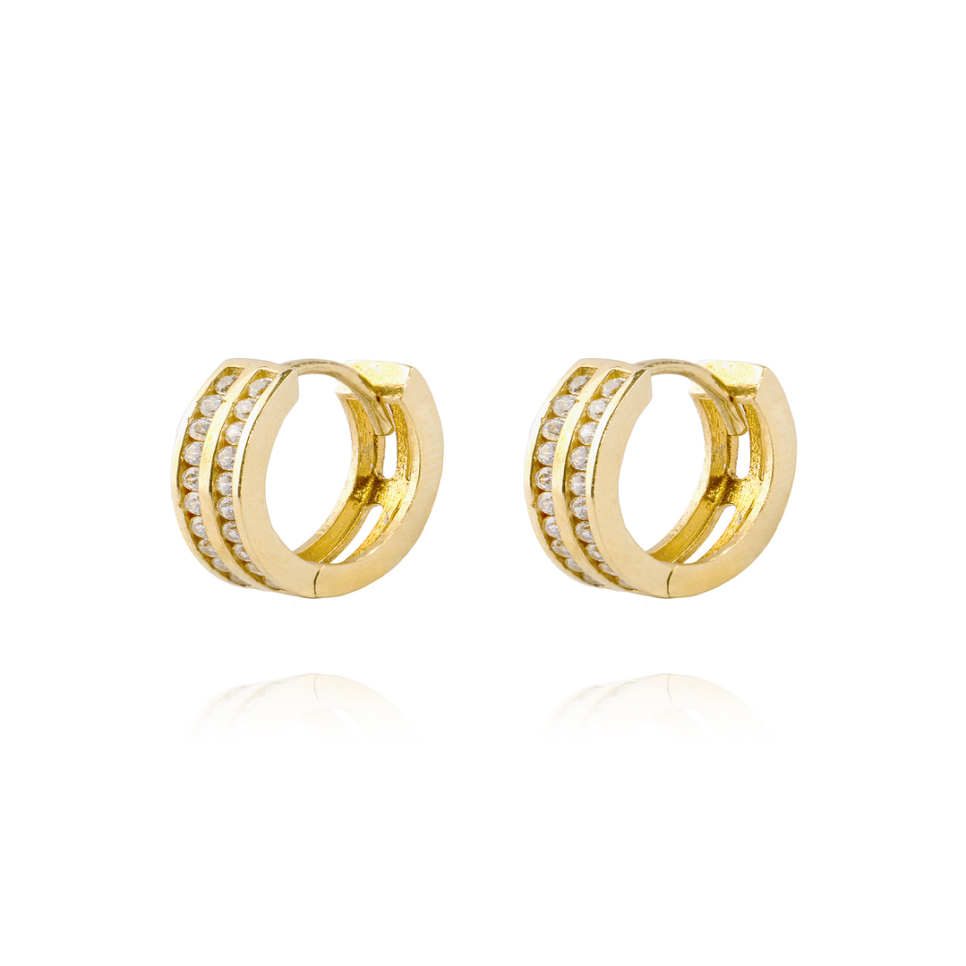 Aros de Oro 18kt Argollas 2 fila Circonitas 3