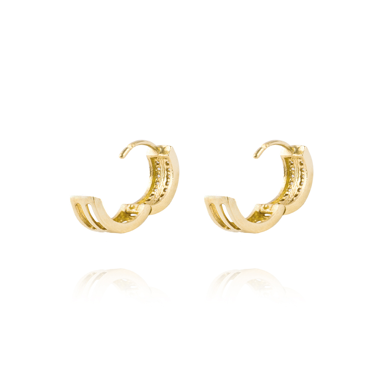 Aros de Oro 18kt Argollas 2 fila Circonitas 2