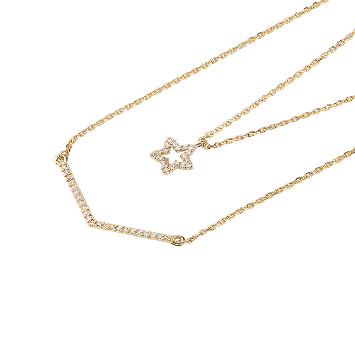 Collar Doble Oro Amarillo 18kt Diamantes 10 Puntos 2