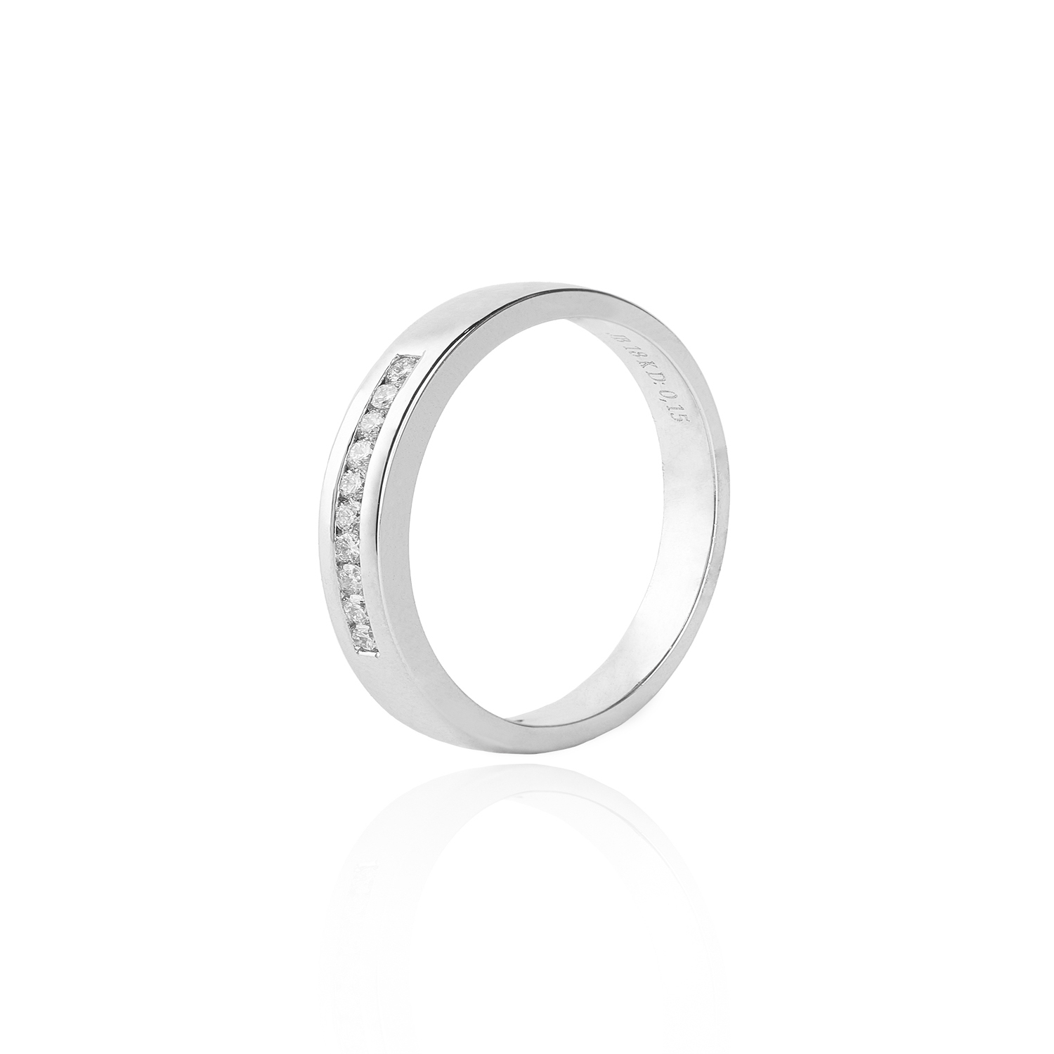 Anillo de Oro Blanco 18kt con Diamantes de 15 Pts Riel Corte Brillante SI/H 1