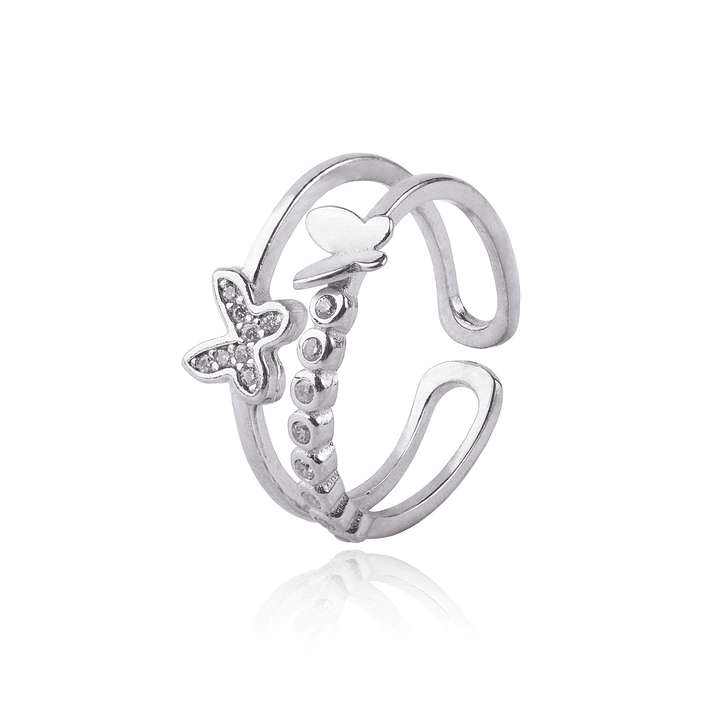 Anillo de Plata Esterlina 925 Doble Mariposa Circon 1