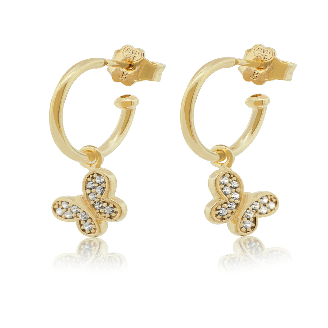 Aros de Plata Esterlina 925 Argollas Mariposa Revestido en Oro 18kt 3