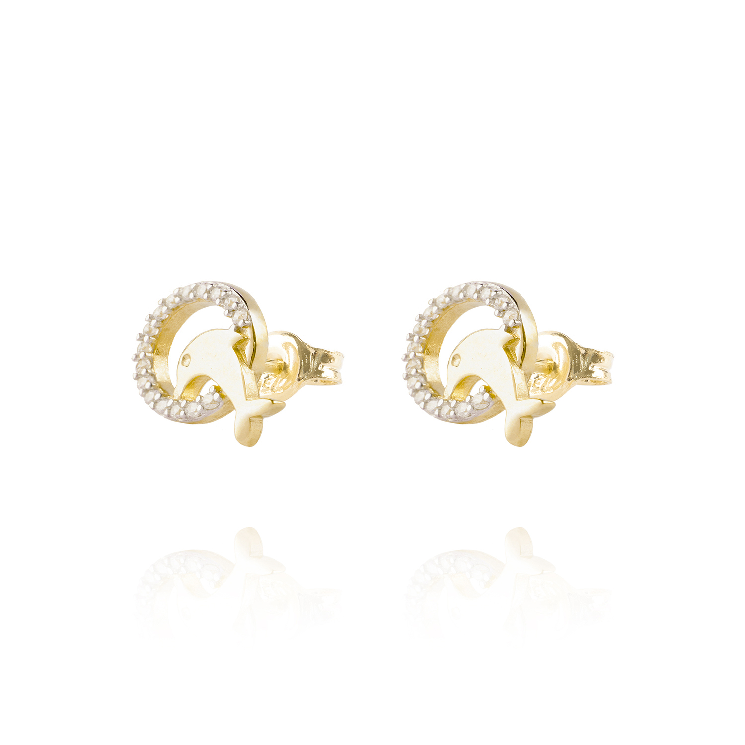Aros de Oro 18kt Delfin Circón 1