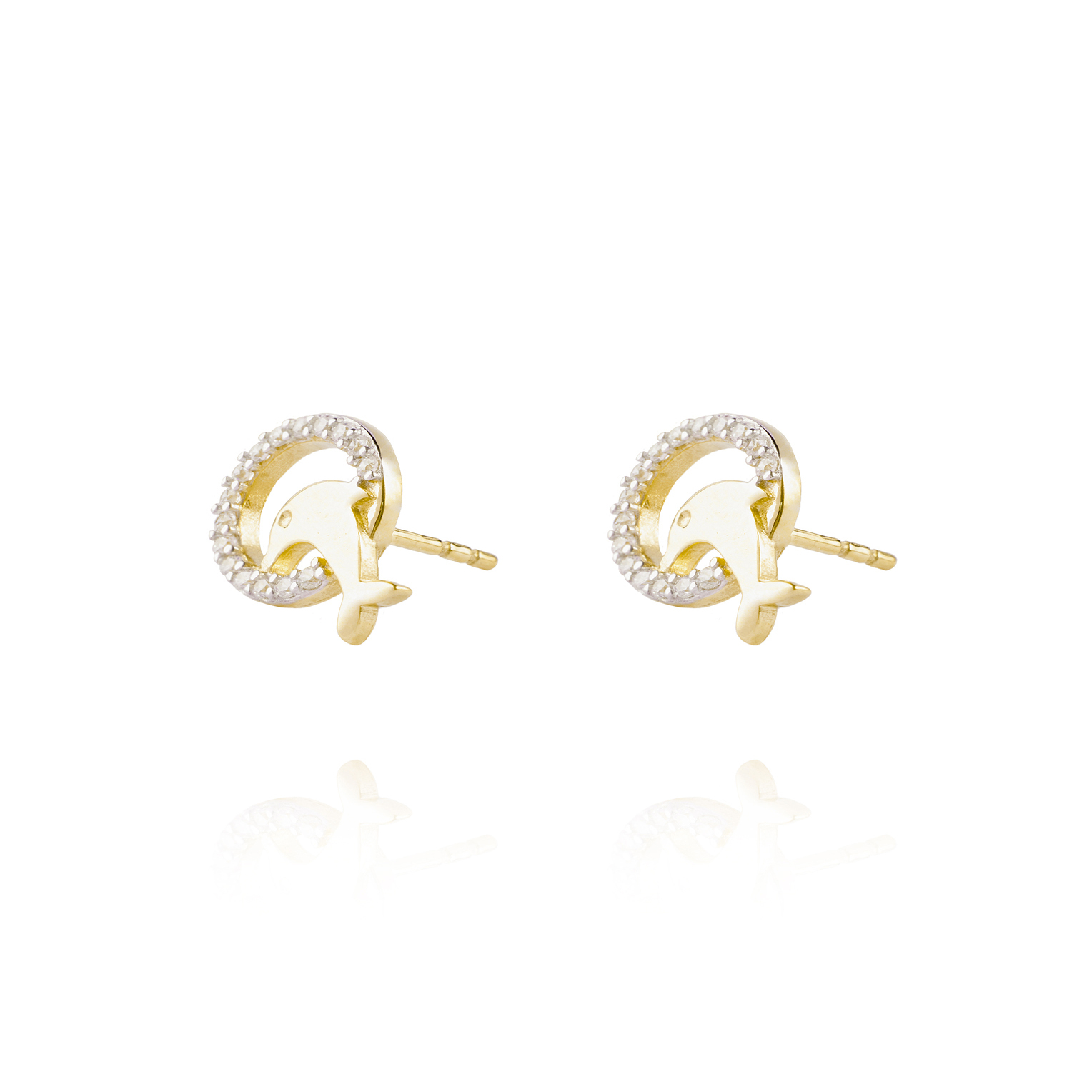 Aros de Oro 18kt Delfin Circón 2