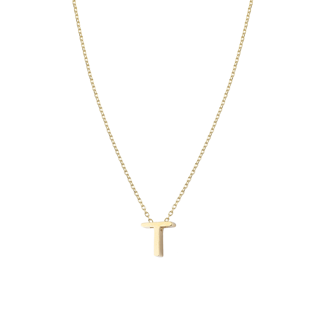 Collar de Plata Esterlina 925 Letra T Lisa Revestido en Oro 18kt 3