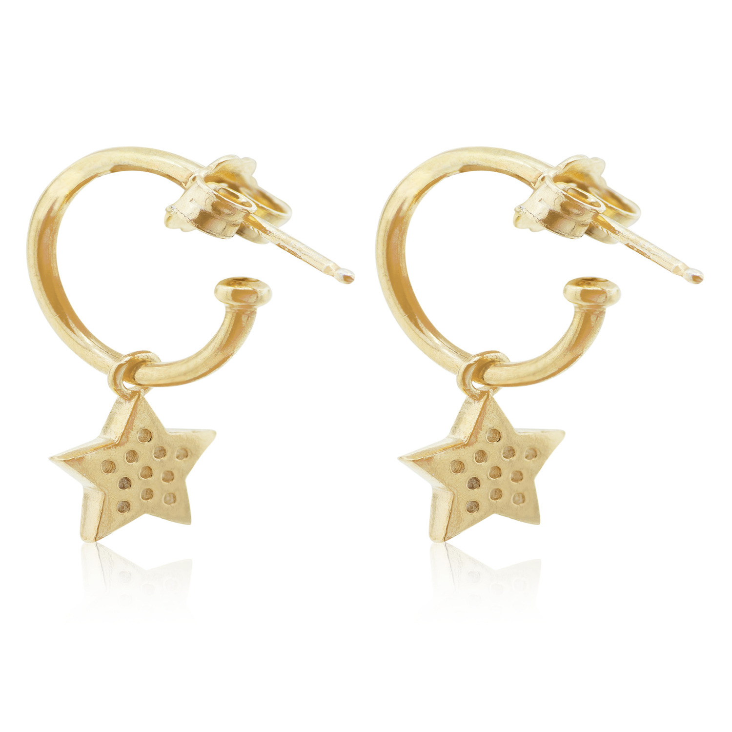 Aros de Plata Esterlina 925 Argollas Estrella Revestido en Oro 18kt 2