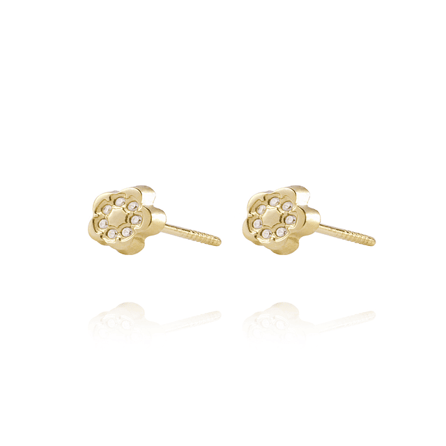 Aros de Oro 18kt Circón Flor 5 petalos