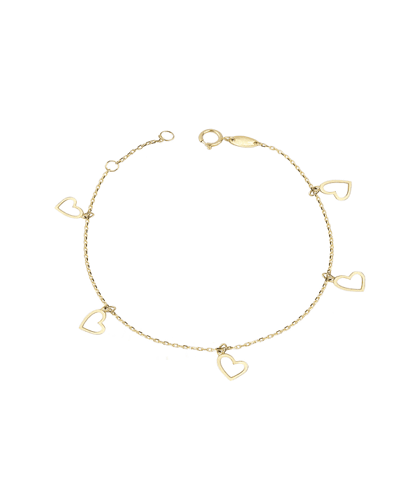 Pulsera de Oro 18kt Corazones Colgantes