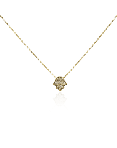 Collar de Oro 18kt con Diamantes de 5 Pts Totales Corte Brillante SI/H Mano de Fatima