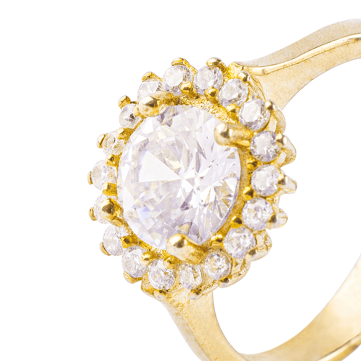 Anillo de Plata Esterlina 925 Girasol Revestido en Oro 18kt 2