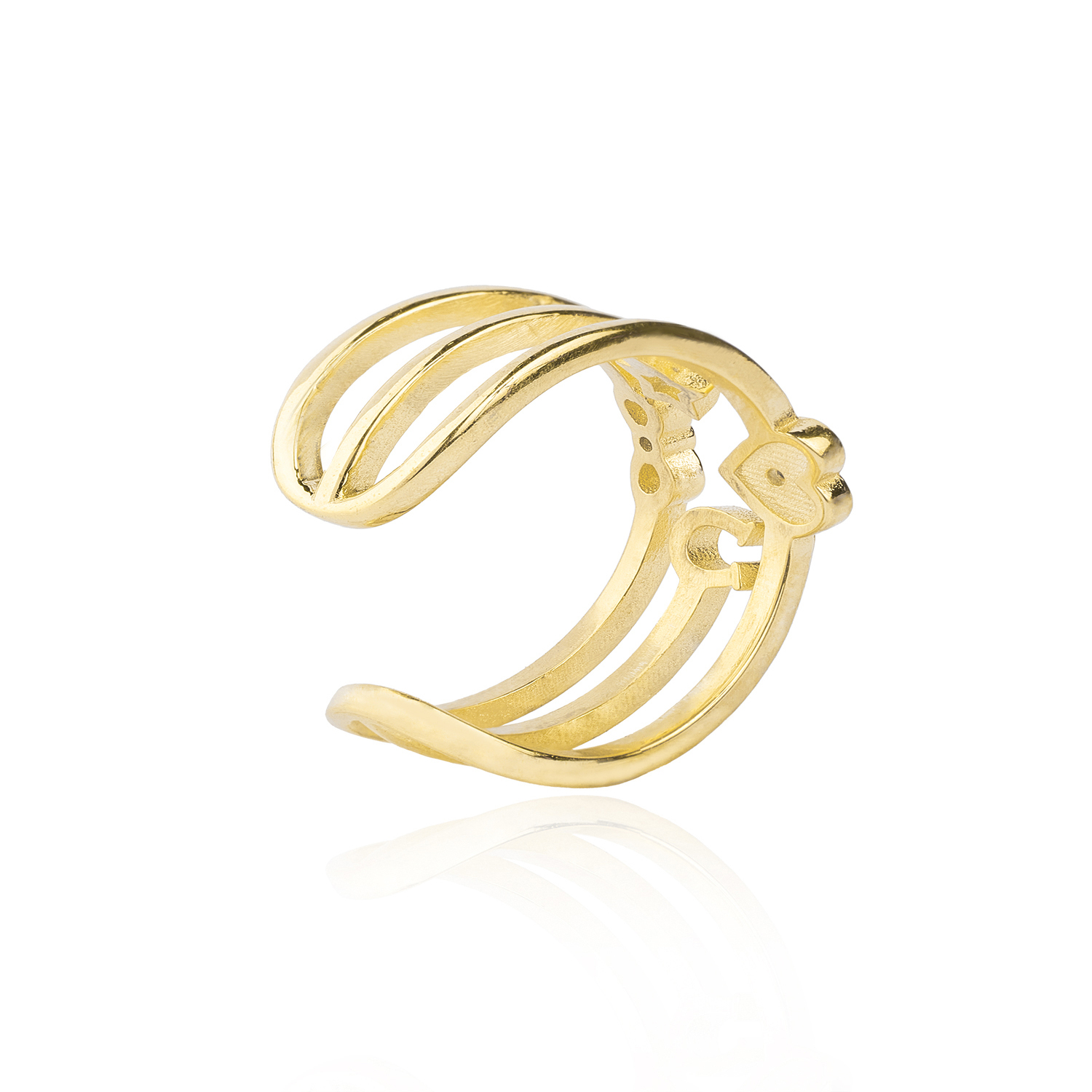 Anillo Plata Esterlina 925 Revestido en Oro 18kt Corazon y Herradura 2