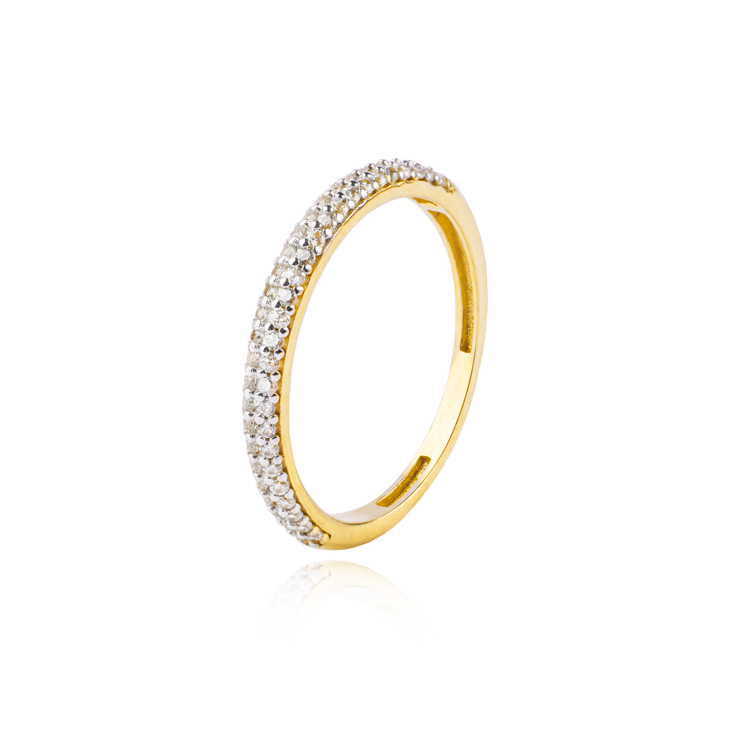 Anillo Compromiso de Oro 18Kt Medio Cintillo 2 Filas Circón 1