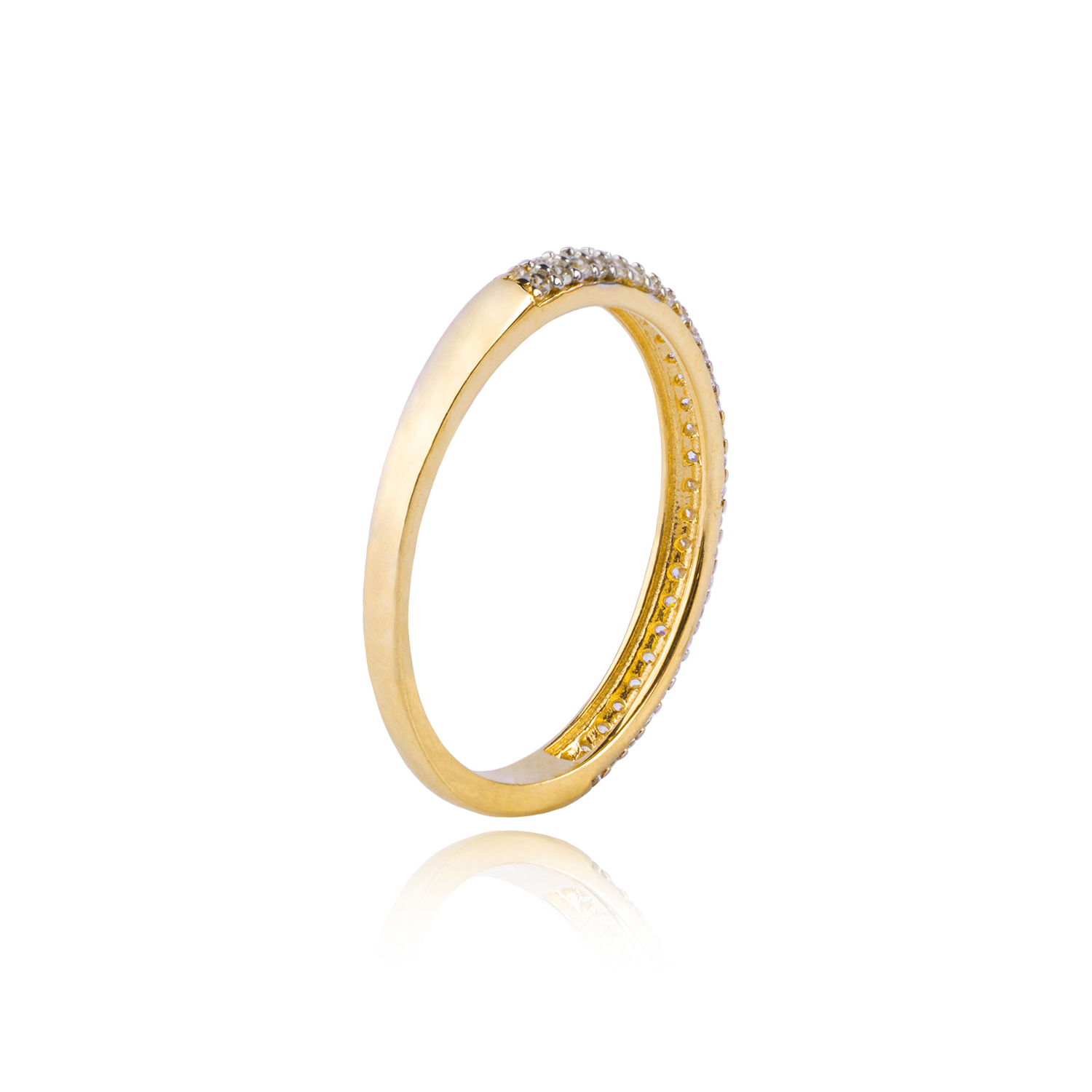 Anillo Compromiso de Oro 18Kt Medio Cintillo 2 Filas Circón 2
