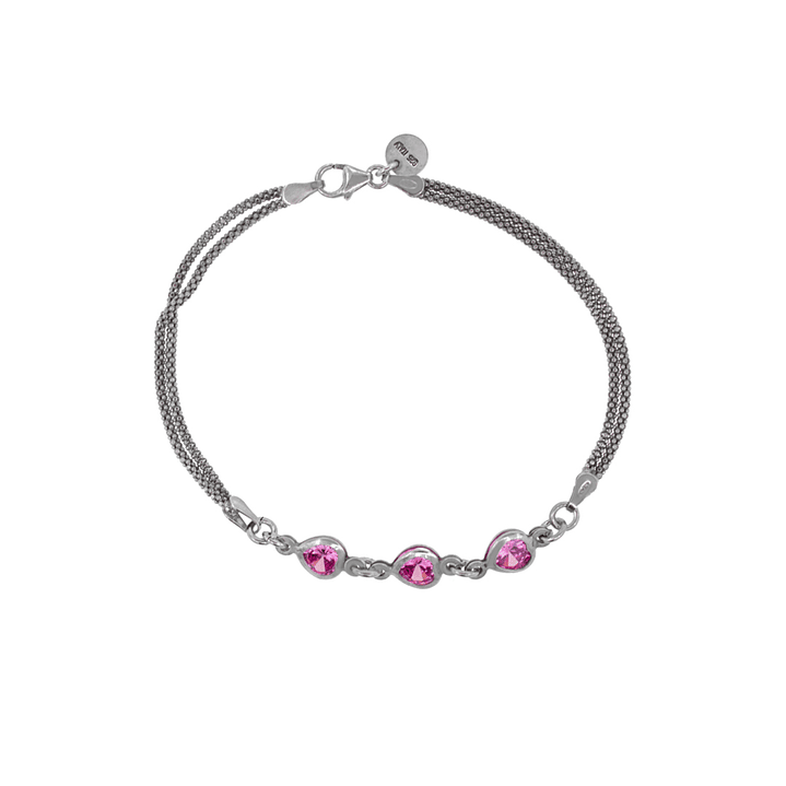 Pulsera de Plata Esterlina 925 Triple Rosa Francia 2