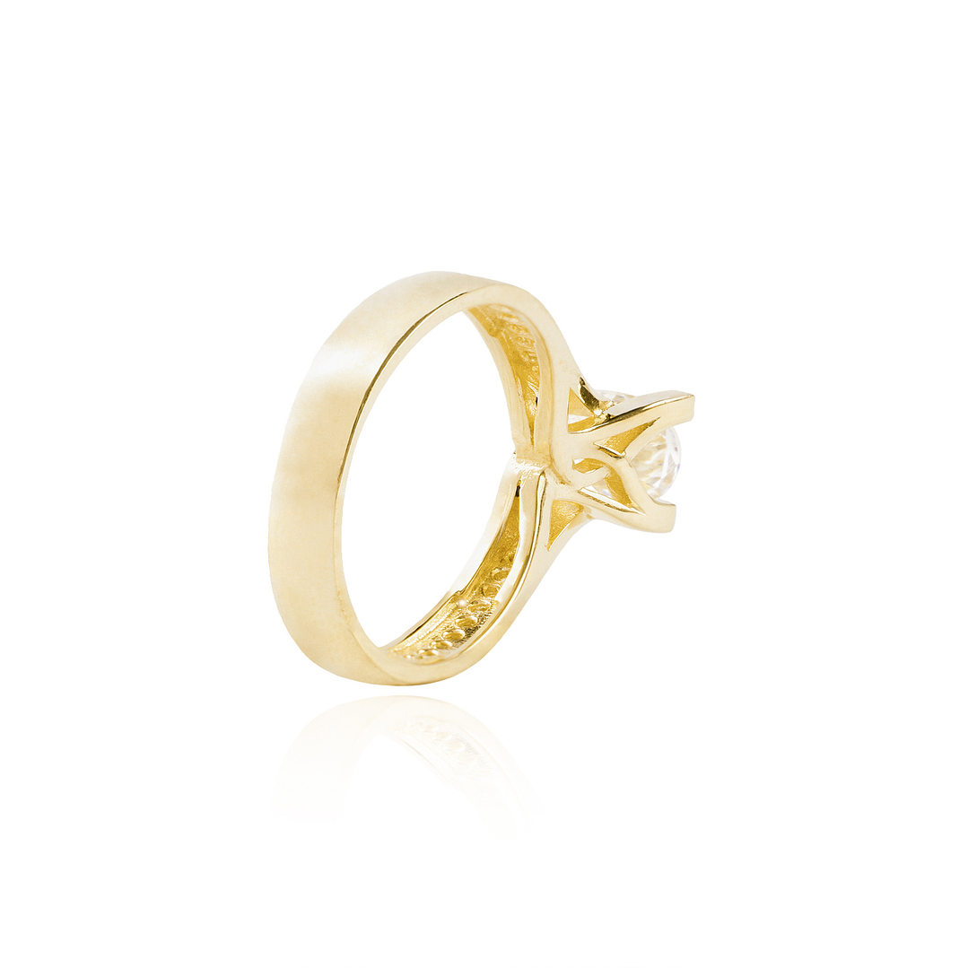 Anillo Compromiso de Oro 18Kt Solitario 6mm Circón 1/2 cintillo lateral 2