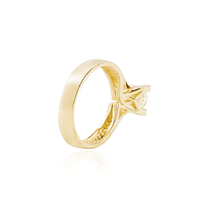 Anillo Compromiso de Oro 18Kt Solitario 6mm Circón 1/2 cintillo lateral