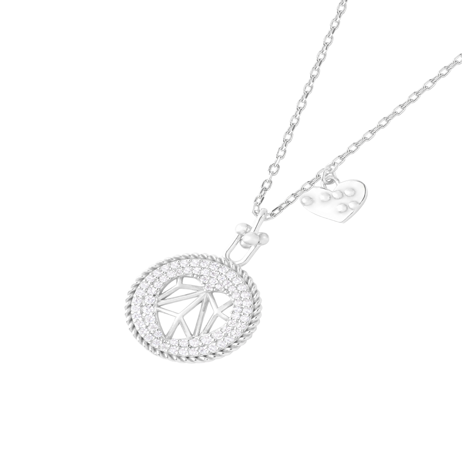 Collar de Plata Esterlina 925 Circulo Corazon Circon 1