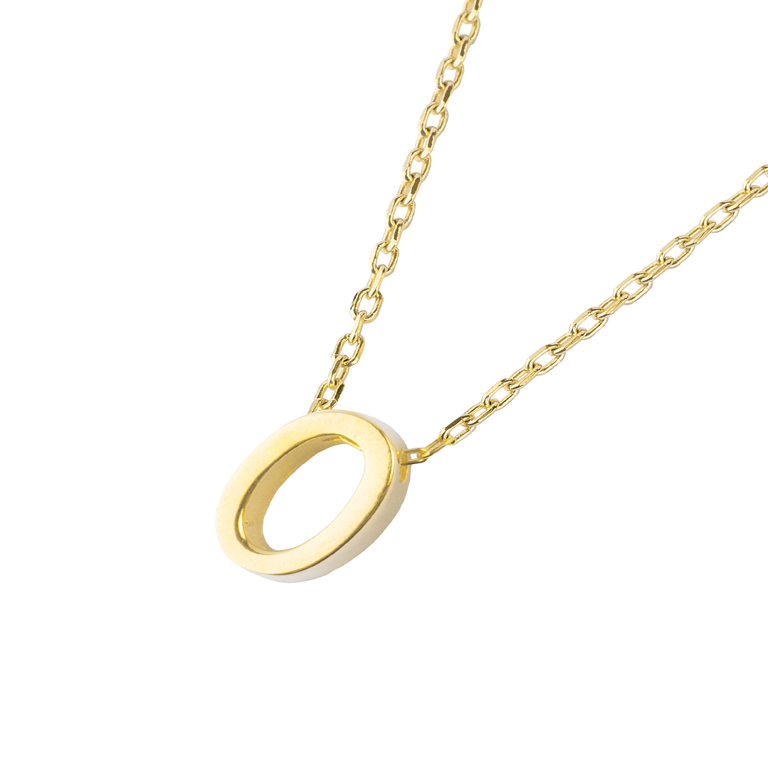 Collar de Plata Esterlina 925 Letra O Lisa Revestido en Oro 18kt 1
