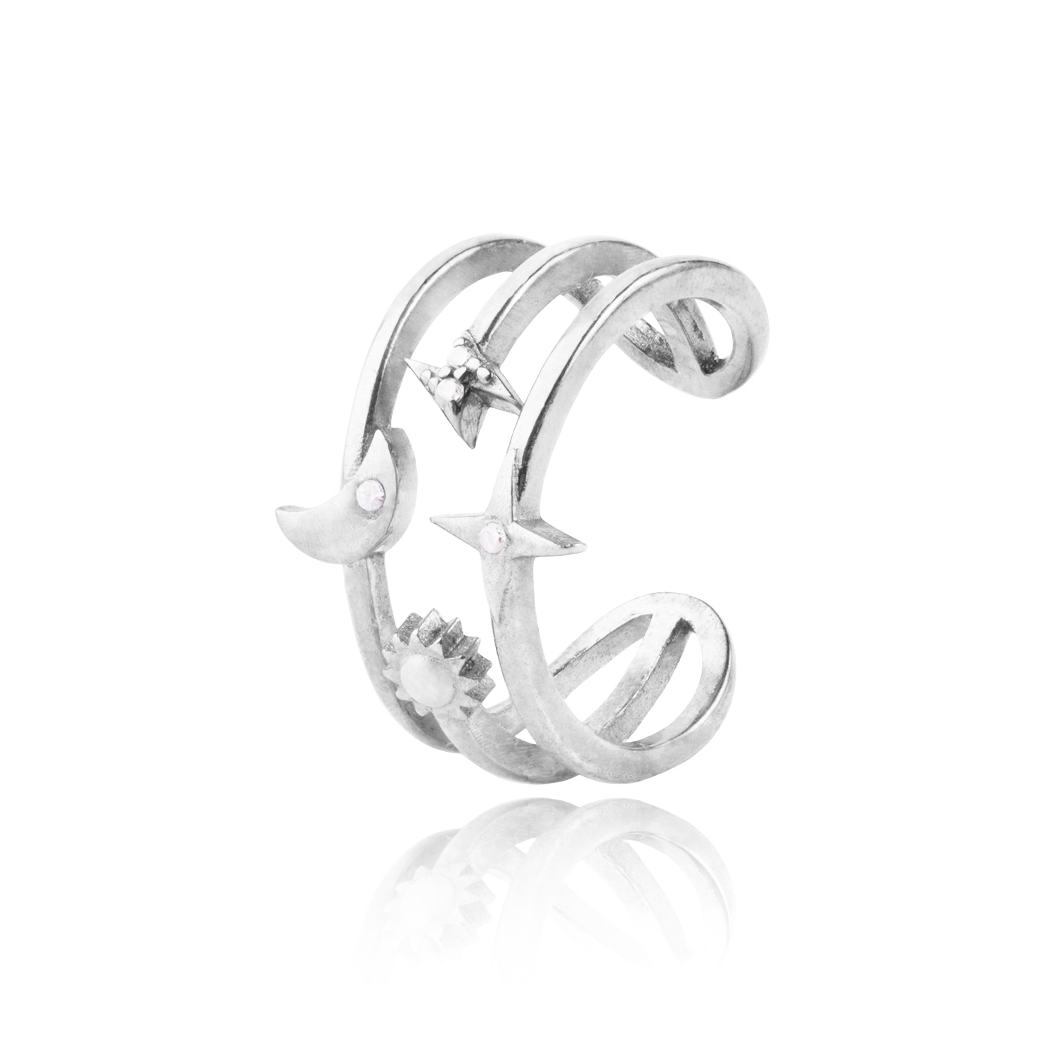 Anillo de Plata Esterlina 925 Sol Luna Estrella 1