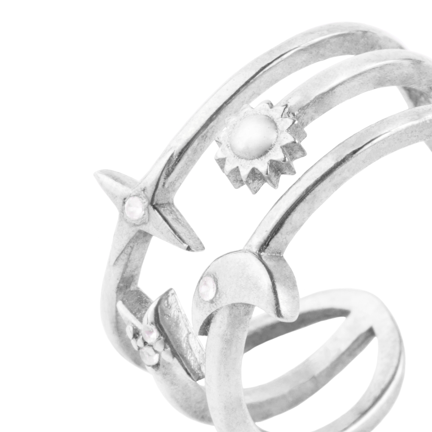 Anillo de Plata Esterlina 925 Sol Luna Estrella 2