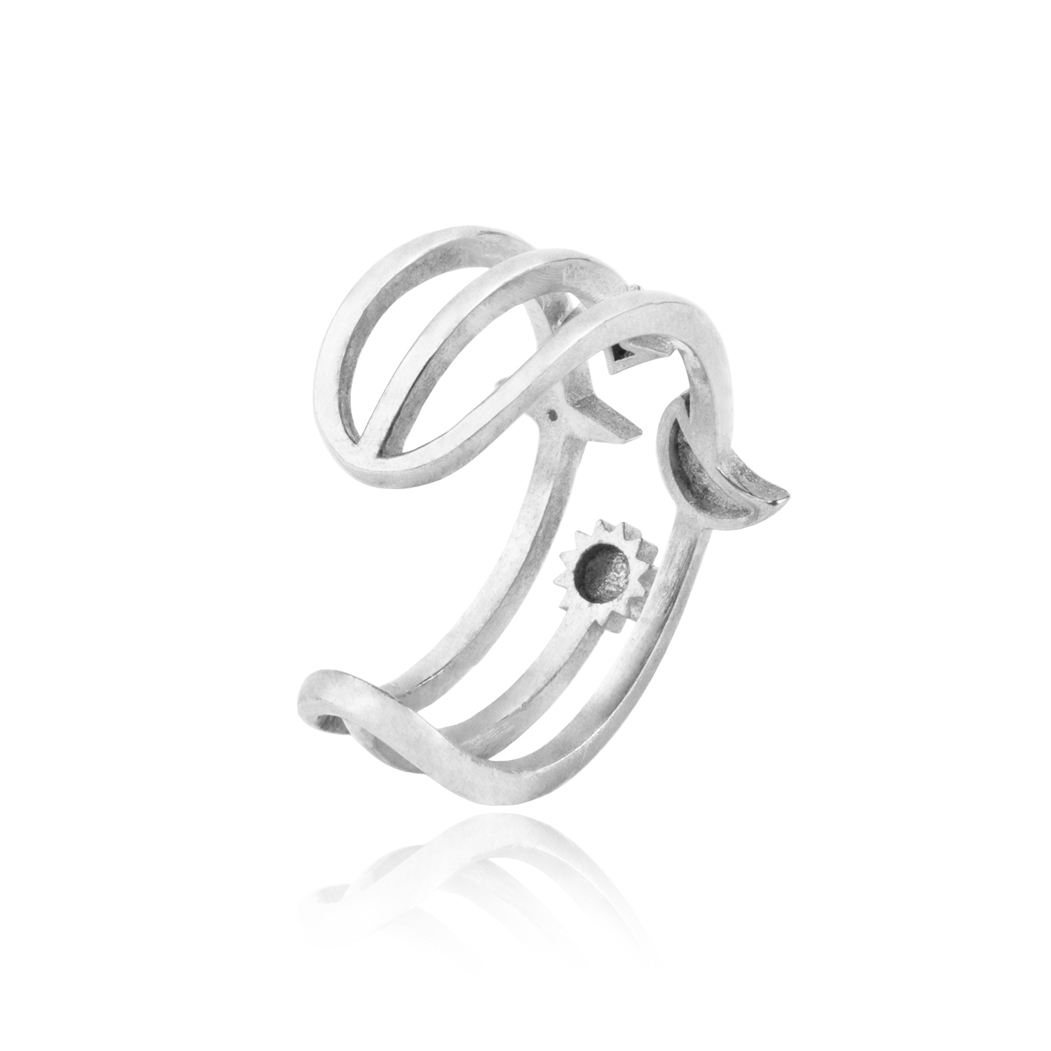 Anillo de Plata Esterlina 925 Sol Luna Estrella 3