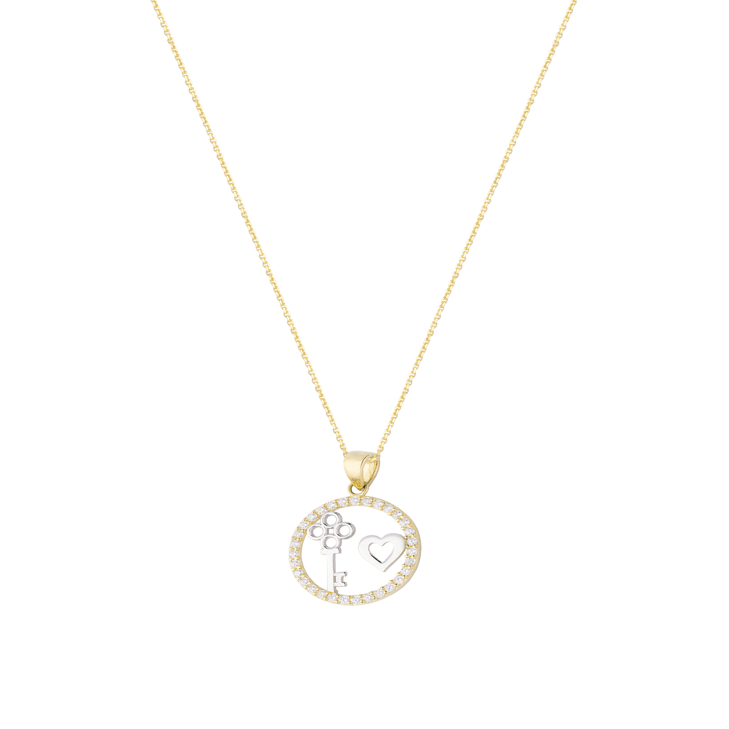 Colgante de Oro 18kt Bicolor Corazón Llave con Circonita 2