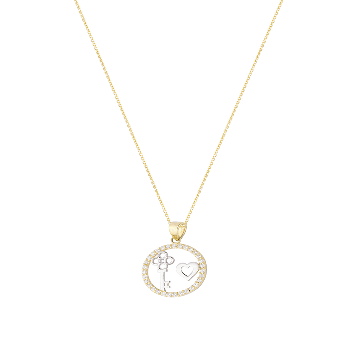 Colgante de Oro 18kt Bicolor Corazón Llave con Circonita 2