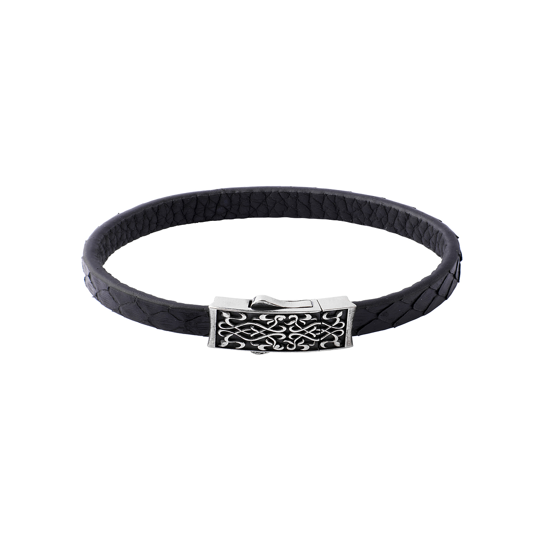Pulsera de Plata Esterlina 925 Cuero Negro 1