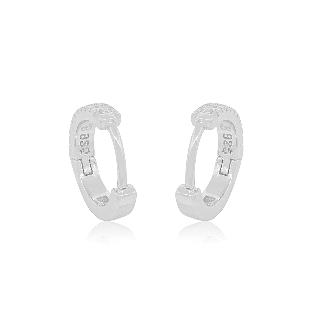 Aros de Plata Esterlina 925 Argollas Doble Riel Circon 2