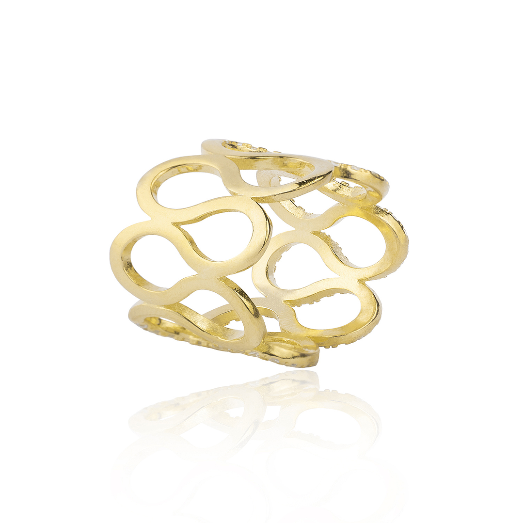 Anillo de Plata Esterlina 925 Ondas Circon Revestido en Oro 18kt 2