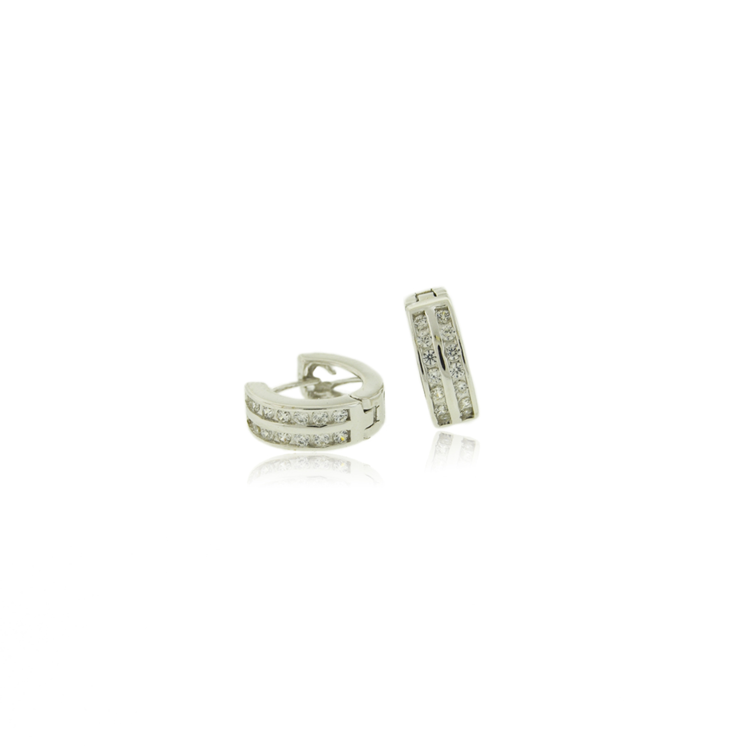 Aros de Plata Esterlina 925 Argollas Riel Doble Circonita 1