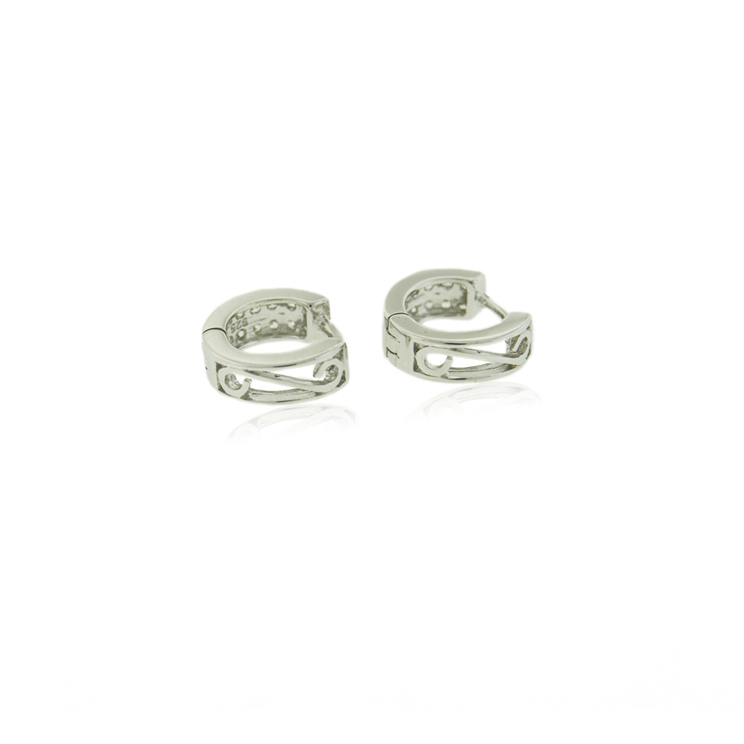 Aros de Plata Esterlina 925 Argollas Riel Doble Circonita 2