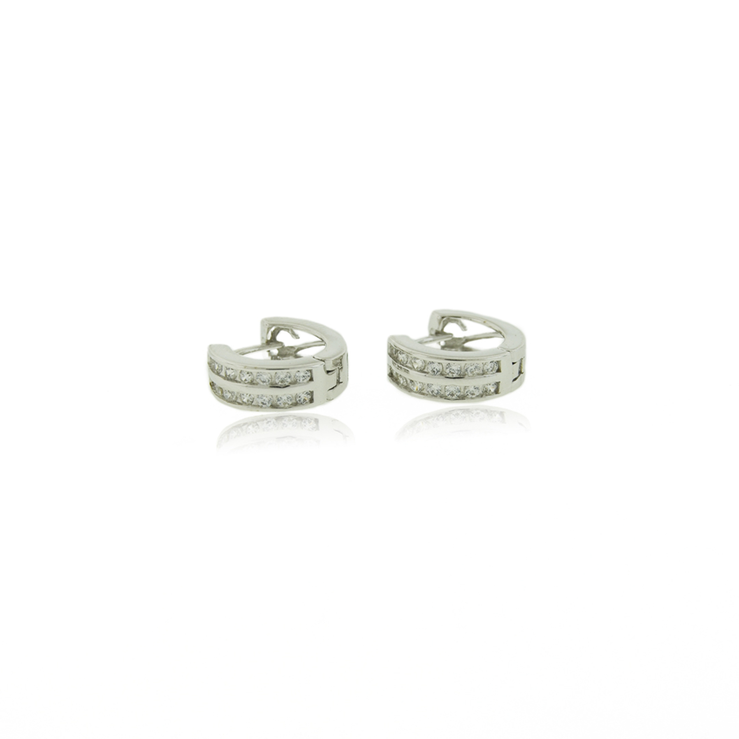 Aros de Plata Esterlina 925 Argollas Riel Doble Circonita 3