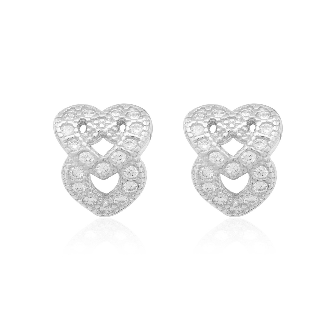 Aros de Plata Esterlina 925 Corazon Doble Circon 1