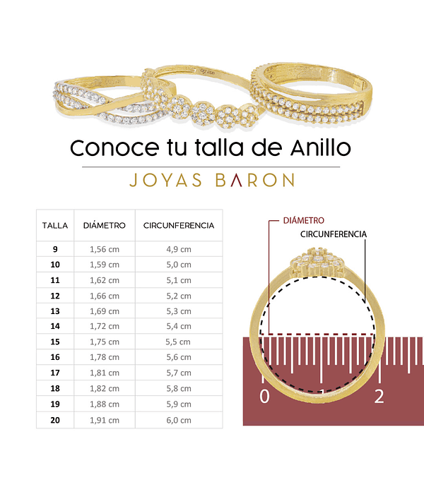 Anillo de Plata Esterlina 925 Abierto Circulo Circon Bañado en Oro 18kt