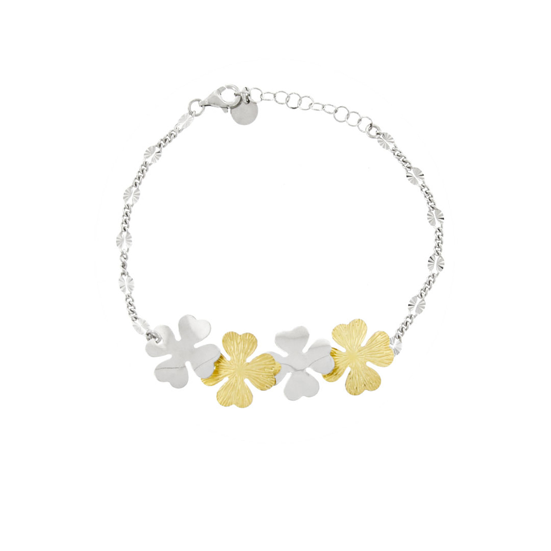 Pulsera de Plata Esterlina 925 Hojas Trebol Bicolor 3
