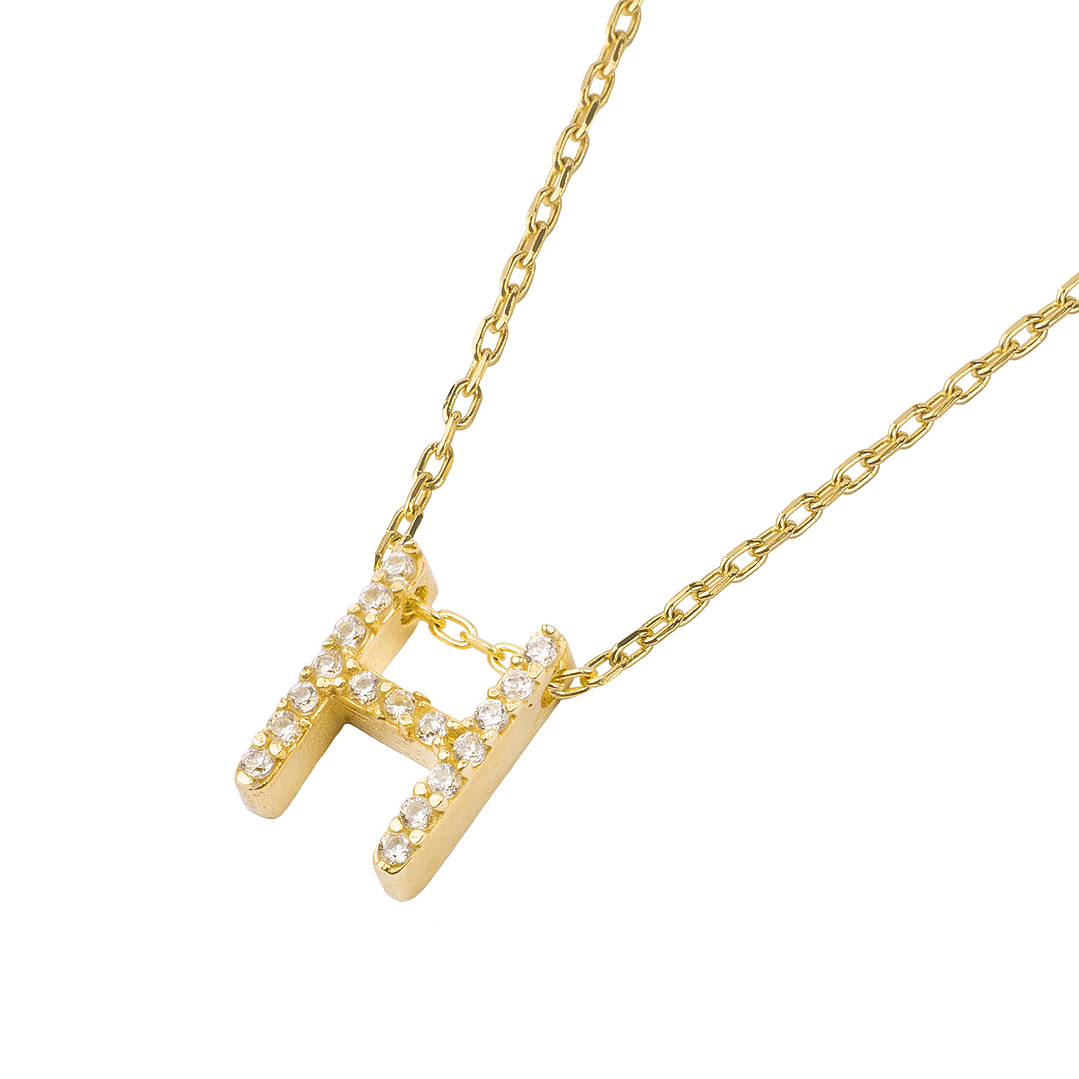 Collar de Plata Esterlina 925 Letra H Circon Revestido en Oro 18kt 1