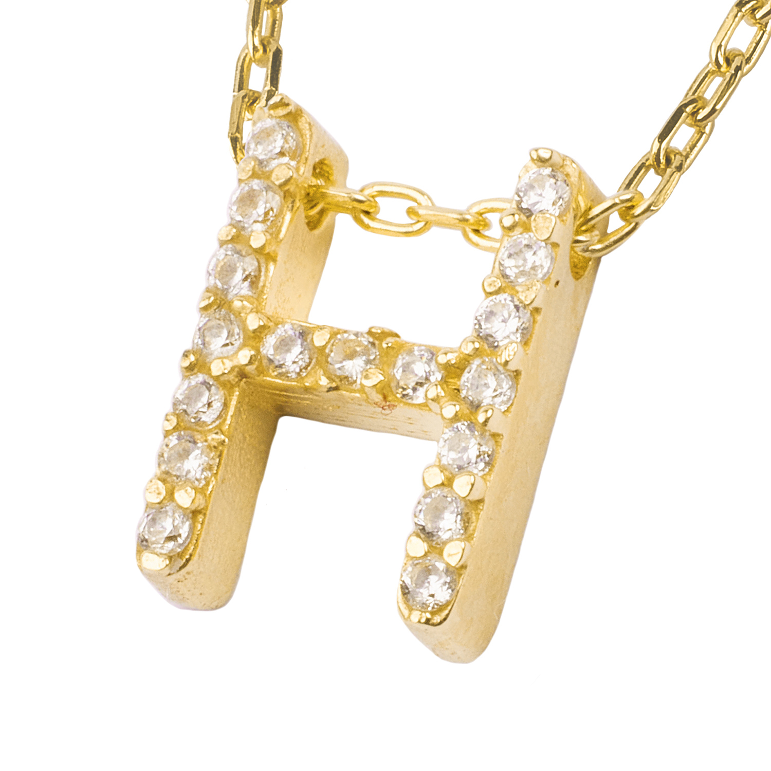 Collar de Plata Esterlina 925 Letra H Circon Revestido en Oro 18kt 3