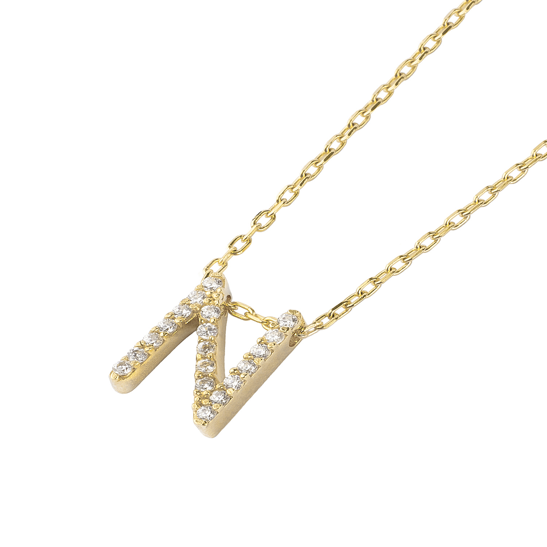 Collar de Plata Esterlina 925 Letra N Circon Revestido en Oro 18kt 1