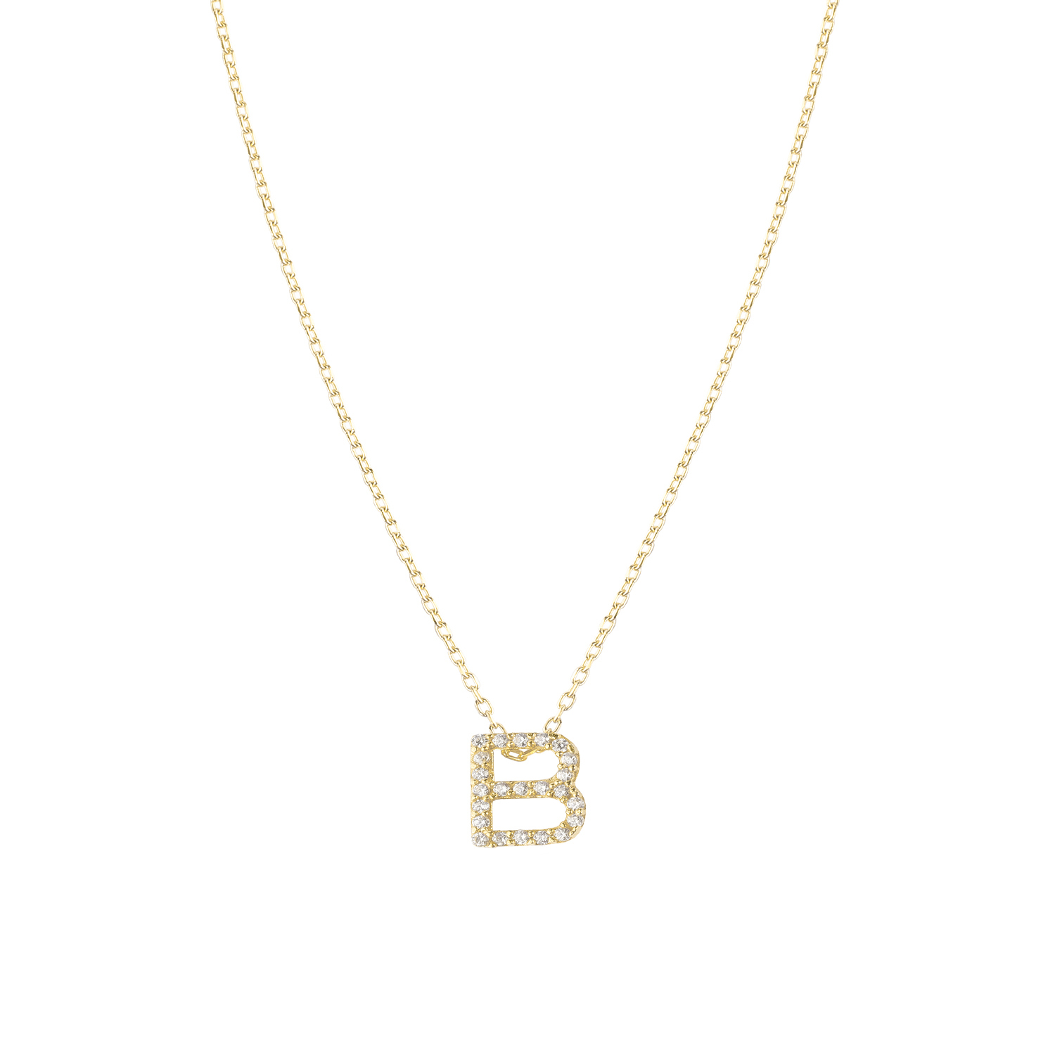 Collar de Plata Esterlina 925 Letra B Circon Revestido en Oro 18kt 3