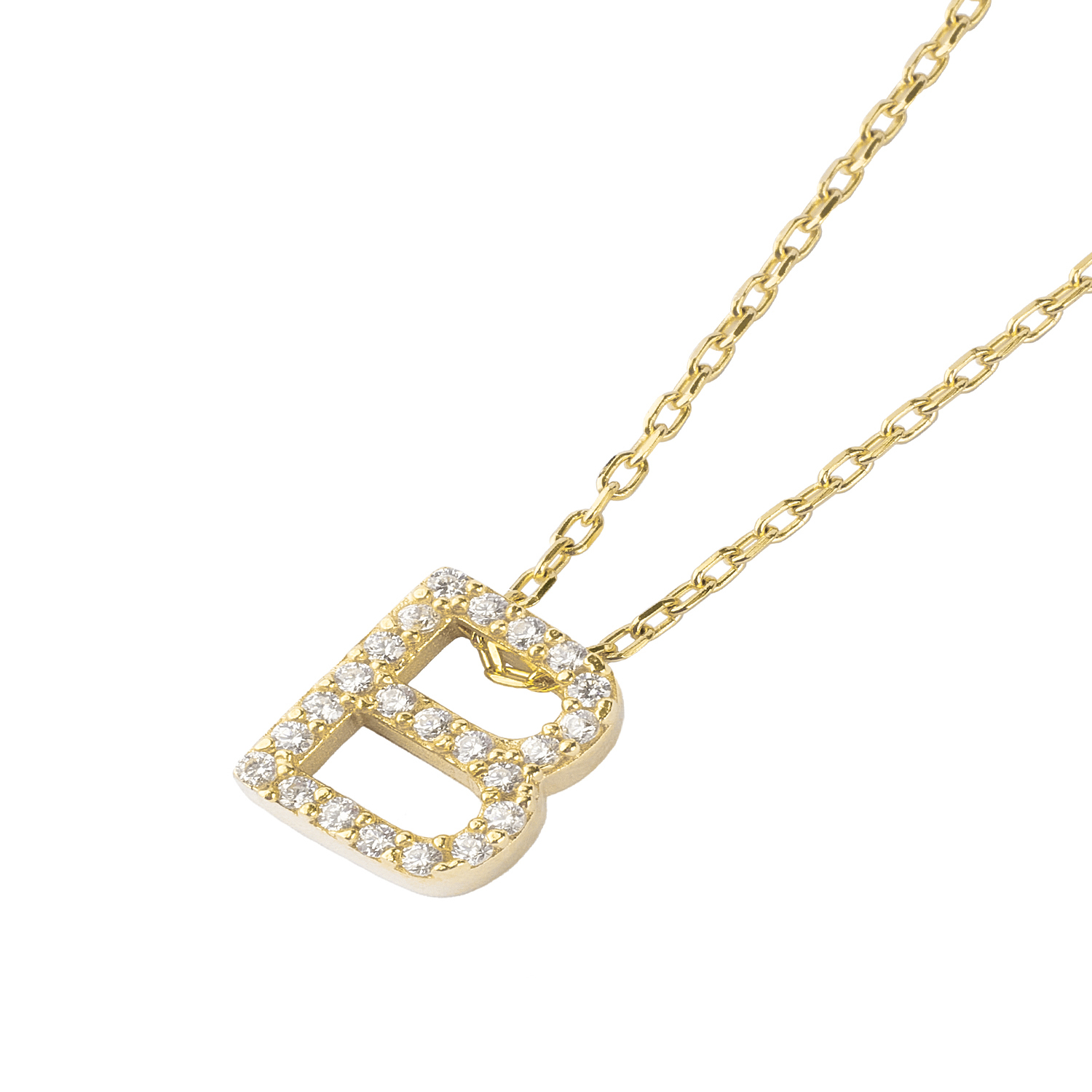 Collar de Plata Esterlina 925 Letra B Circon Revestido en Oro 18kt 1
