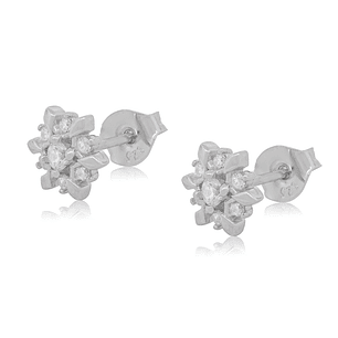 Aros de Plata Esterlina 925 Flor Circon